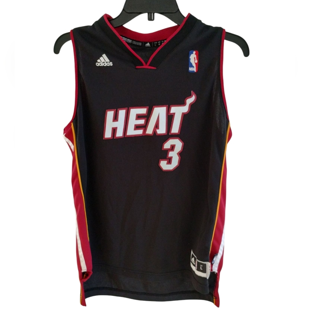 Adidas NBA Miami Heat Dwayne Wade #3 Black Jersey Youth Large 14-16 +2 Length